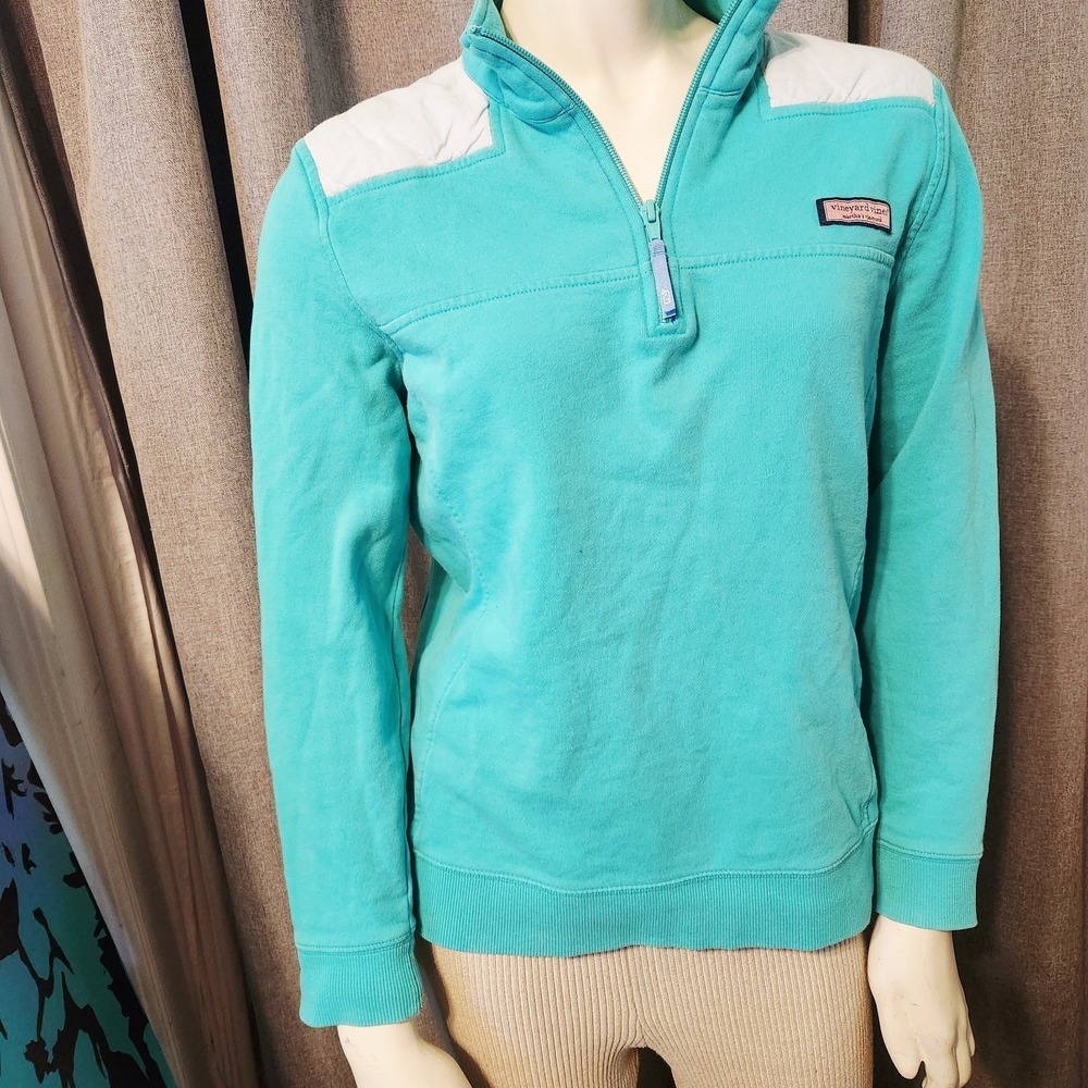 Vineyard Vines Shep Shirt S Small Teal With Gray panel Performance Pullover